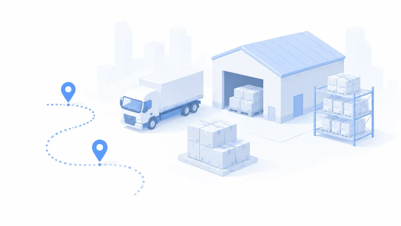 Ilustración de almacenamiento y distribución de mercancías