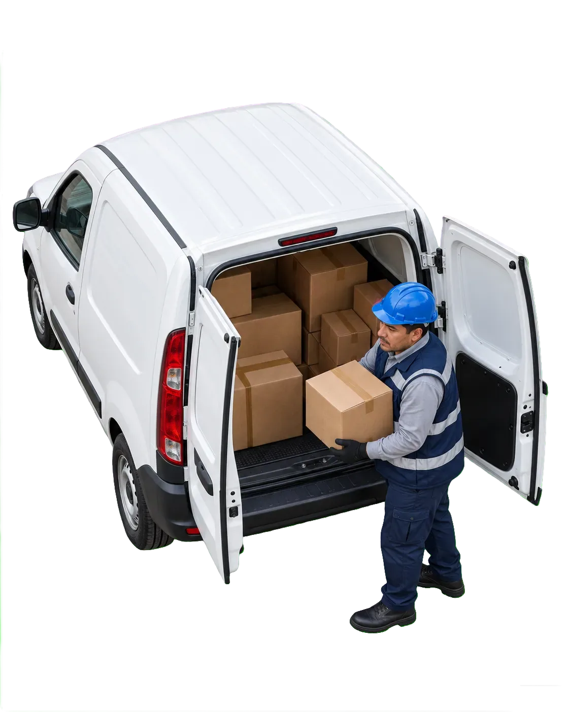 Operador descargando cajas de una unidad de reparto
